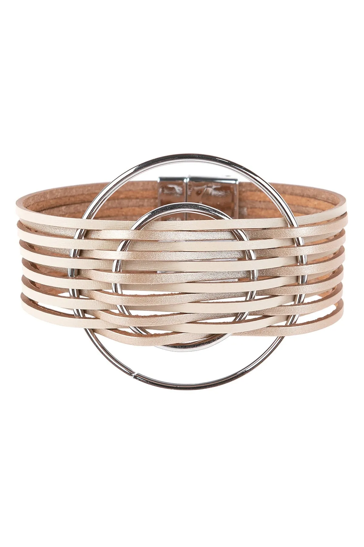 Hdb3187 - Metallic Leather Ring Charm With Magnetic Lock Bracelet