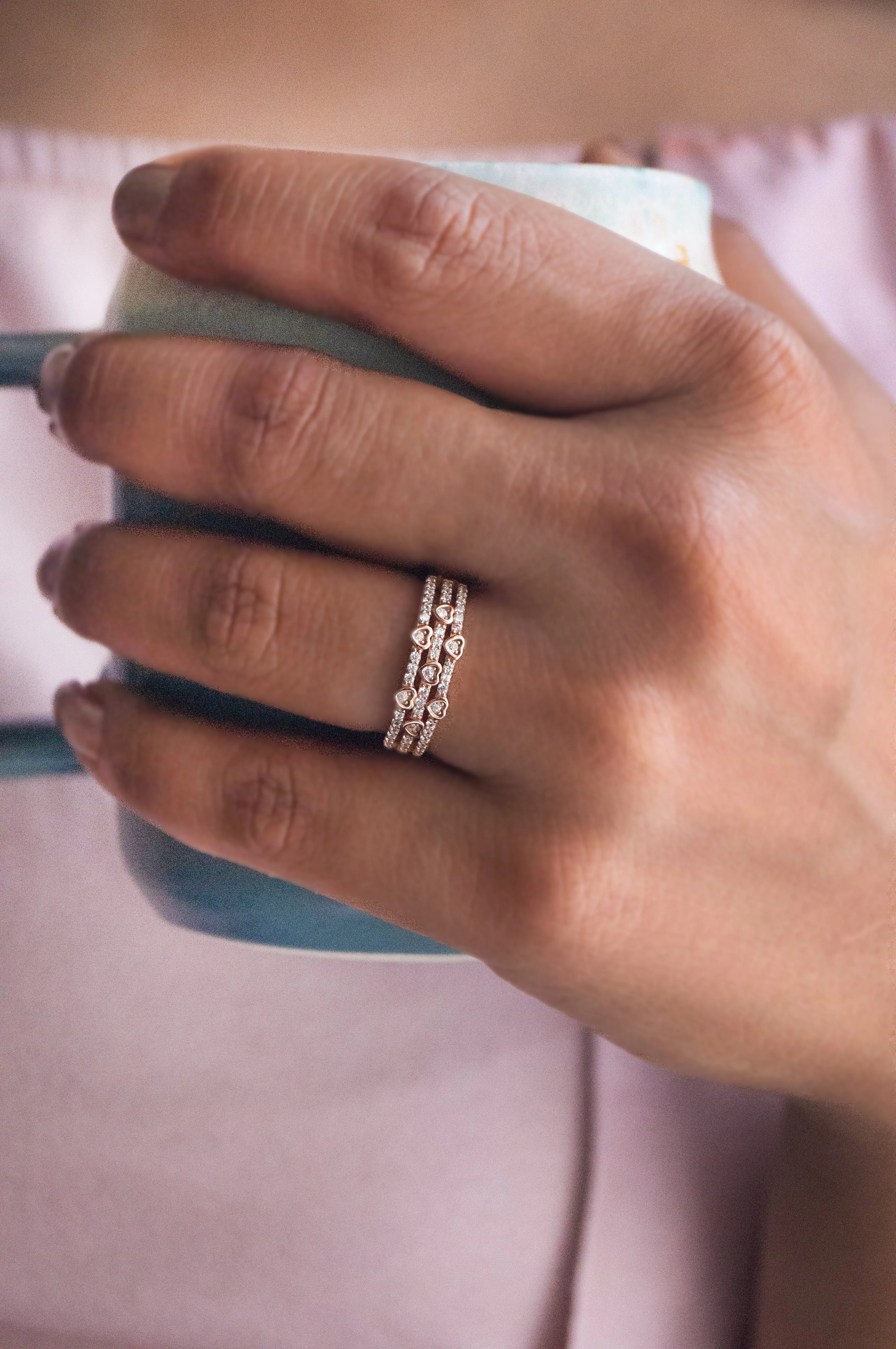 Heart Shower Three Layer Sterling Silver Ring