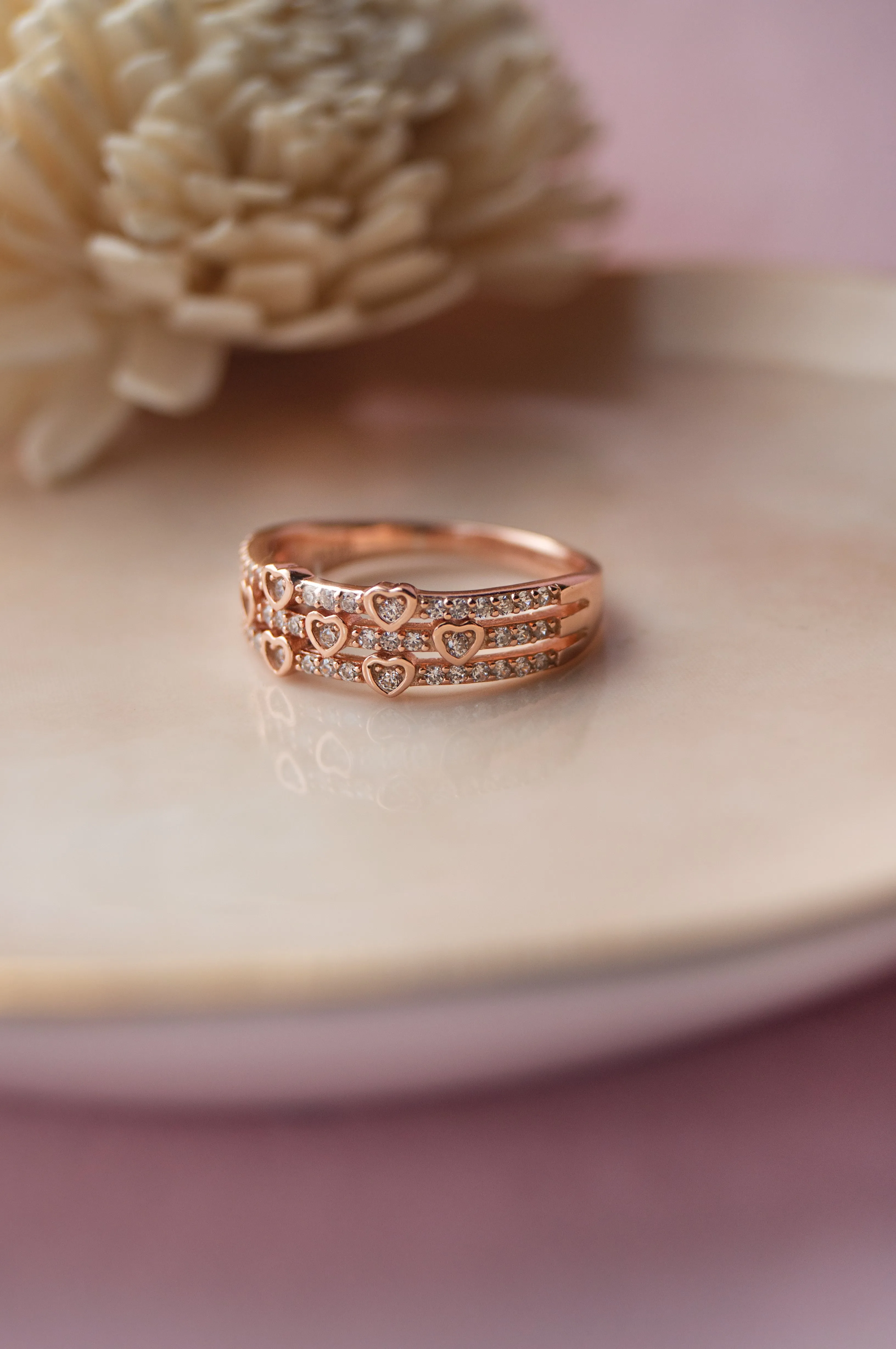 Heart Shower Three Layer Sterling Silver Ring