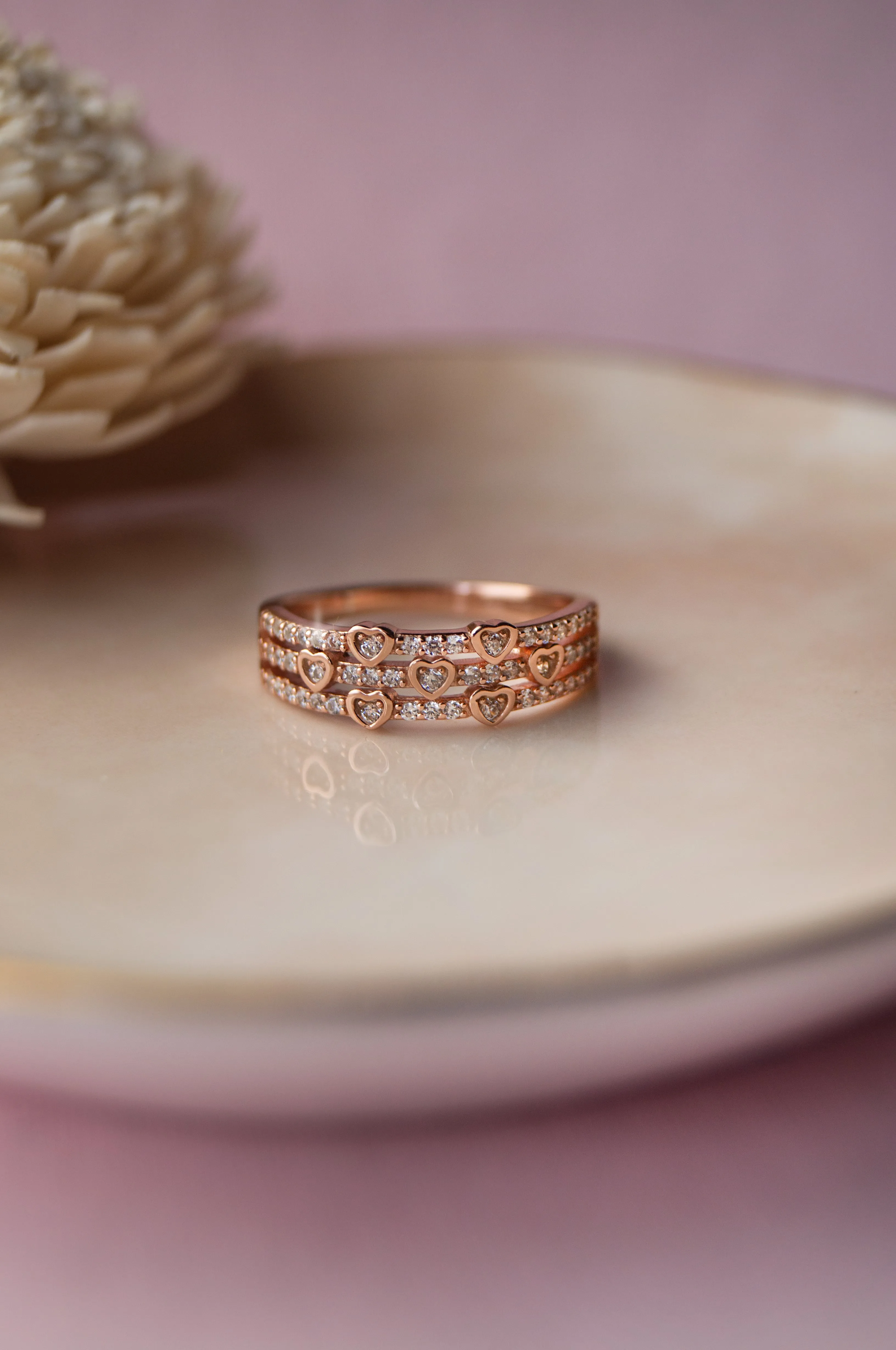 Heart Shower Three Layer Sterling Silver Ring