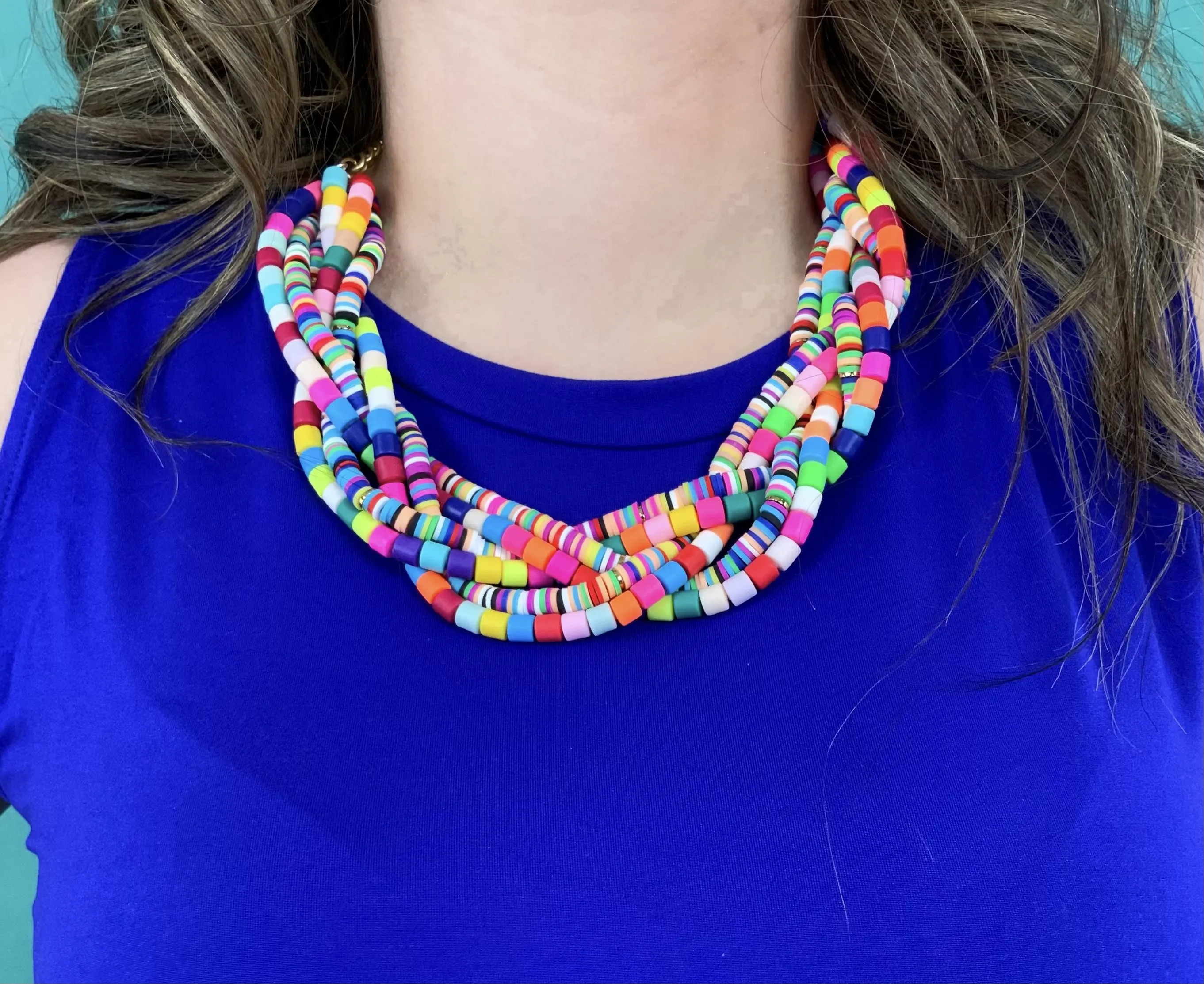 Heishi Braided Statement Necklace in Carnivale