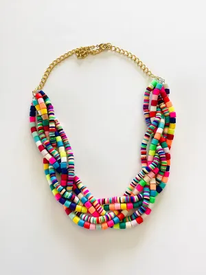 Heishi Braided Statement Necklace in Carnivale