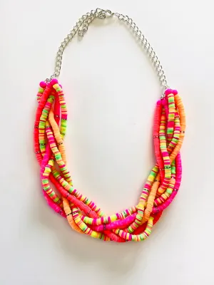 Heishi Braided Statement Necklace in Neon Lights
