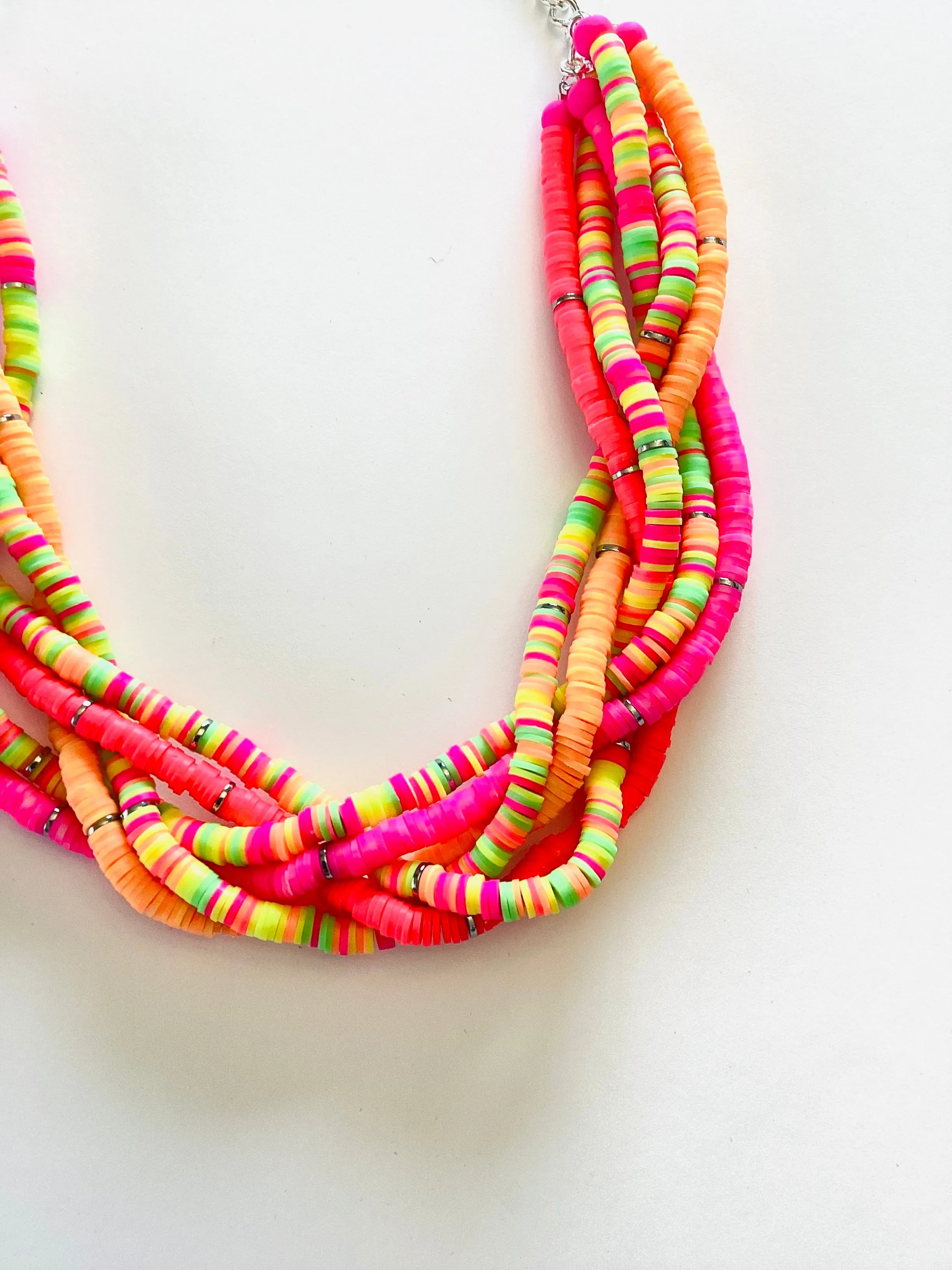 Heishi Braided Statement Necklace in Neon Lights