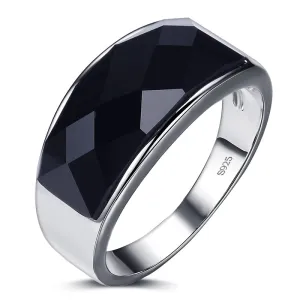 High-Quality Black Crystal 925 Sterling Silver Men Finger Ring