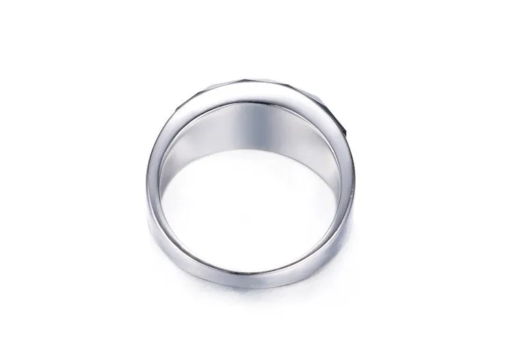 High-Quality Black Crystal 925 Sterling Silver Men Finger Ring