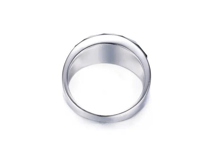 High-Quality Black Crystal 925 Sterling Silver Men Finger Ring