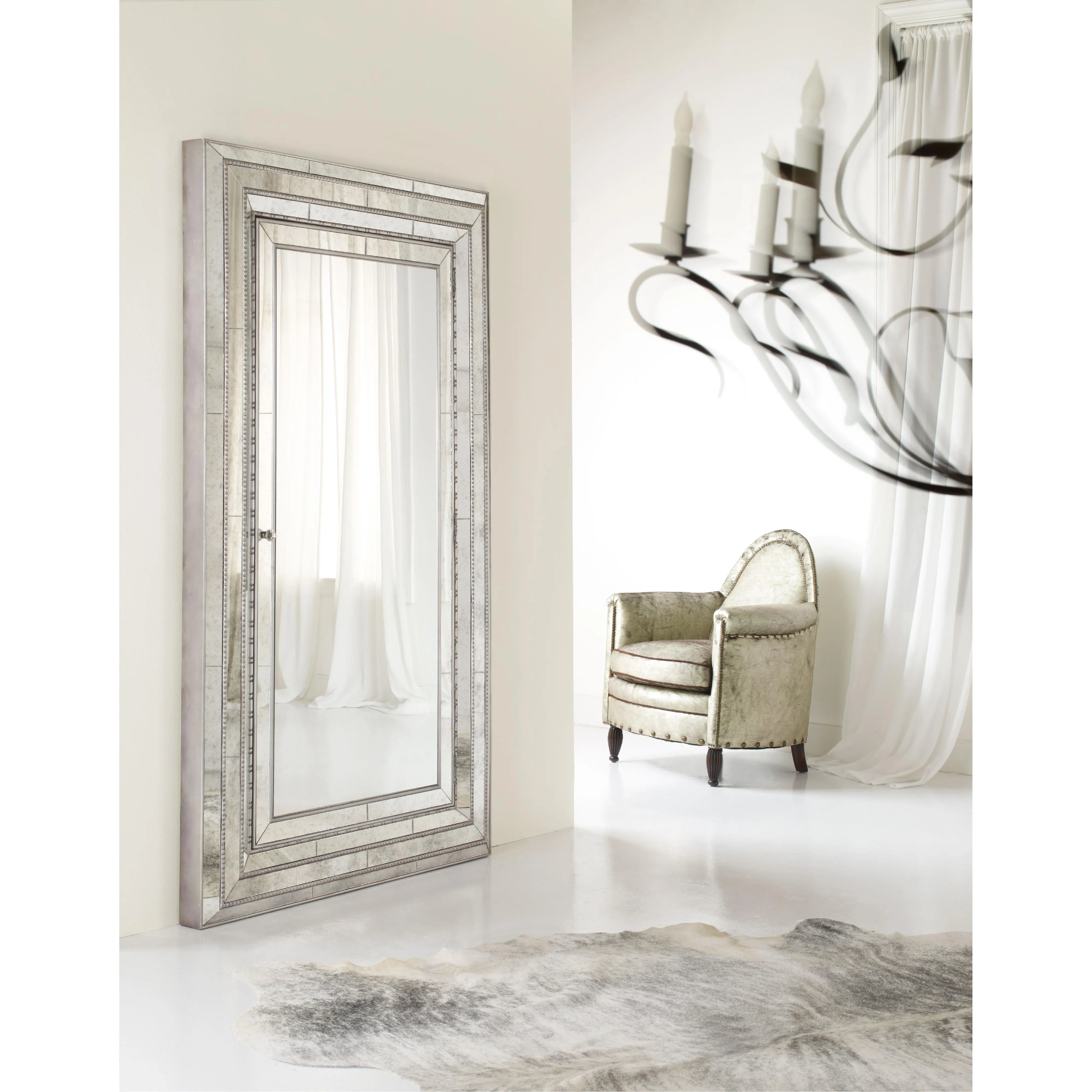 Hooker Furniture 638-50012 Melange Glamour Floor Mirror withJewelry Armoire Storage