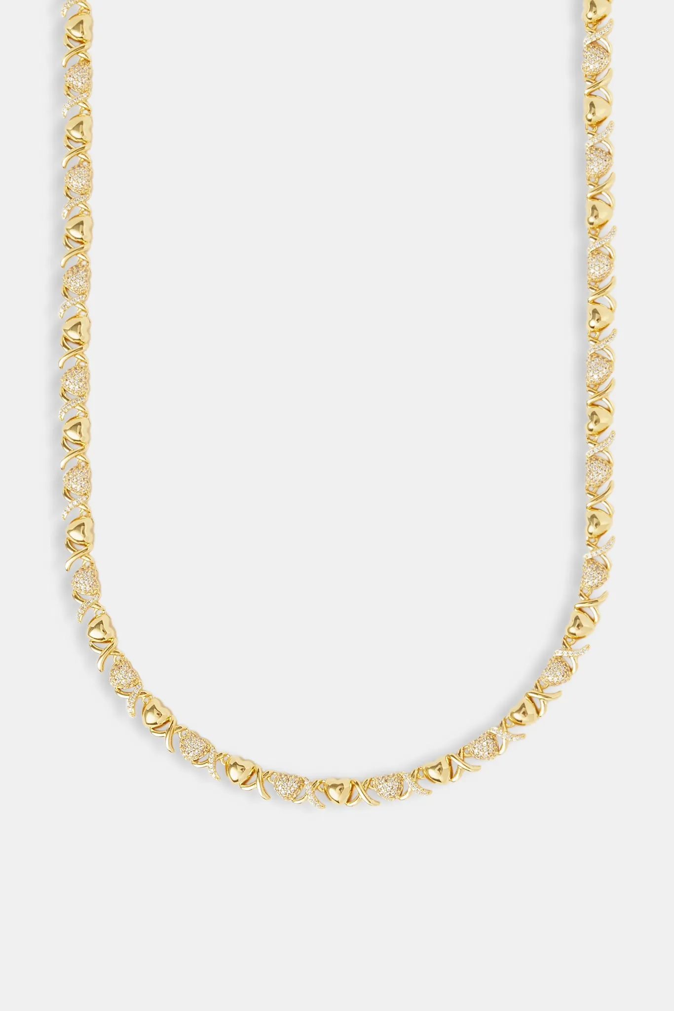 Iced Heart Link Polished Chain - 6mm