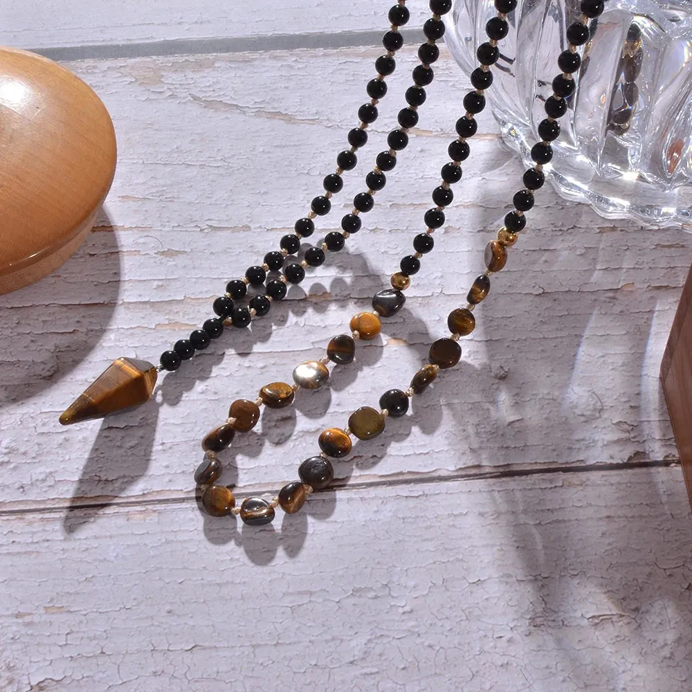 Irregular Yellow Tiger Eye Black Onyx Beads Knotted 108 Mala Necklace Meditation Yoga Prayer Rosary