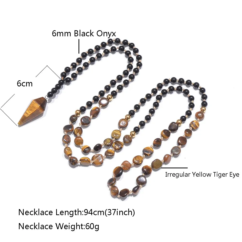 Irregular Yellow Tiger Eye Black Onyx Beads Knotted 108 Mala Necklace Meditation Yoga Prayer Rosary