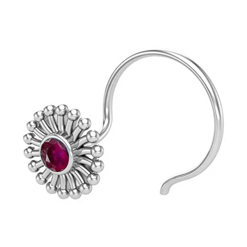 JSAJ RUBY STONE NOSEPIN WIRE NOSEPIN 925 STERLING SILVER FOR GIRLS WOMENS