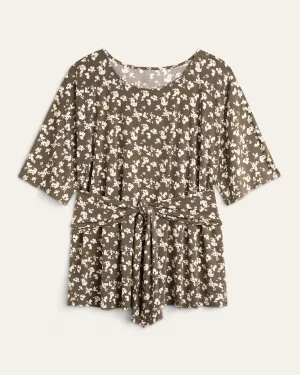 Kara Tie-Front Top | Olive Green / Ivory