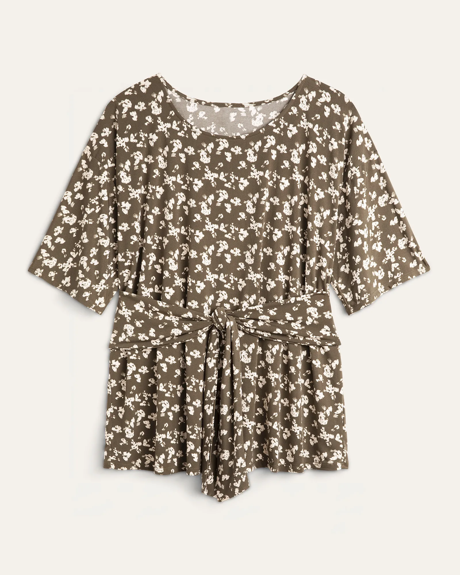 Kara Tie-Front Top | Olive Green / Ivory