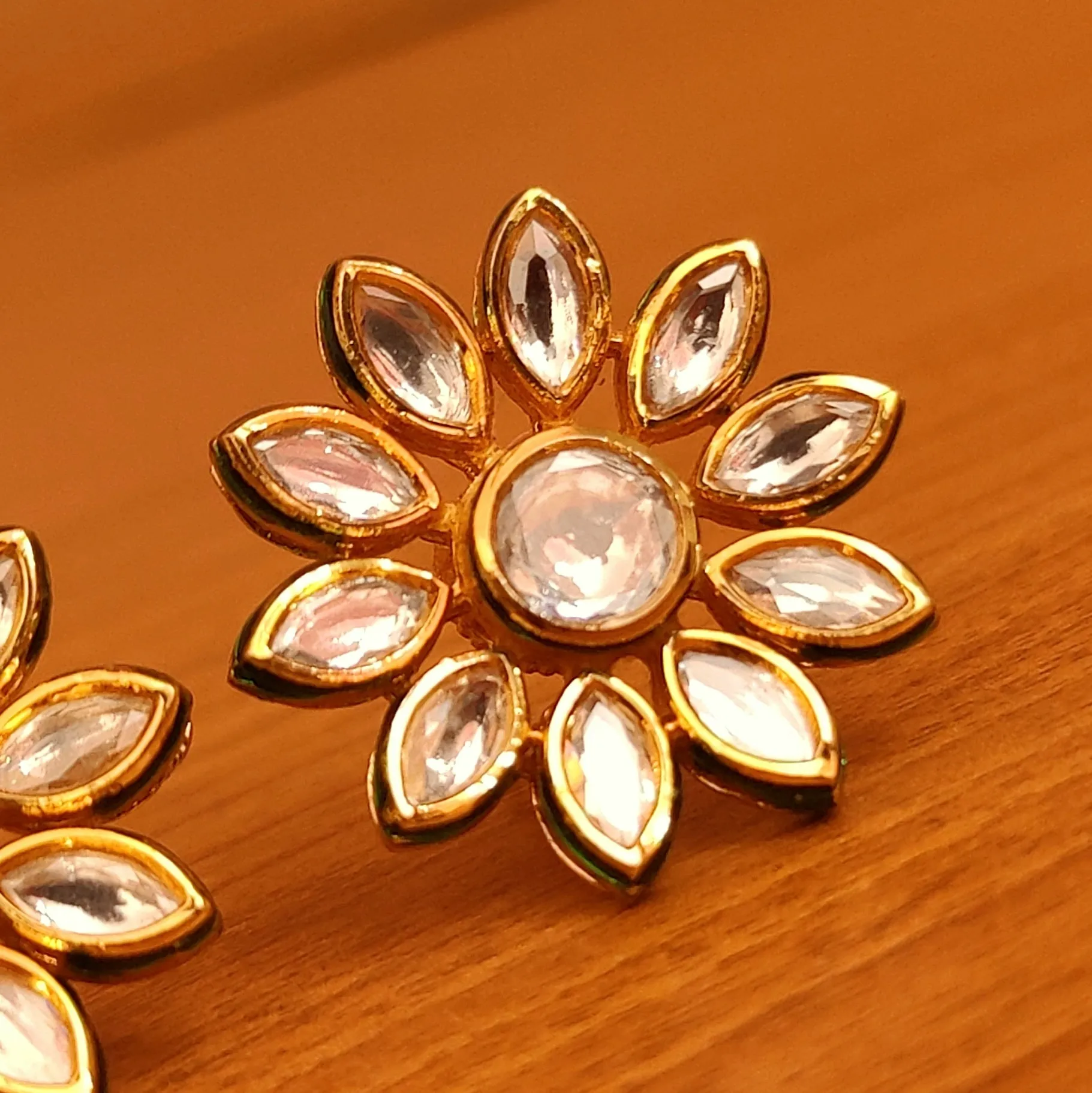 KUNDAN MEENAKARI FLOWER GOLD PLATED STUDS