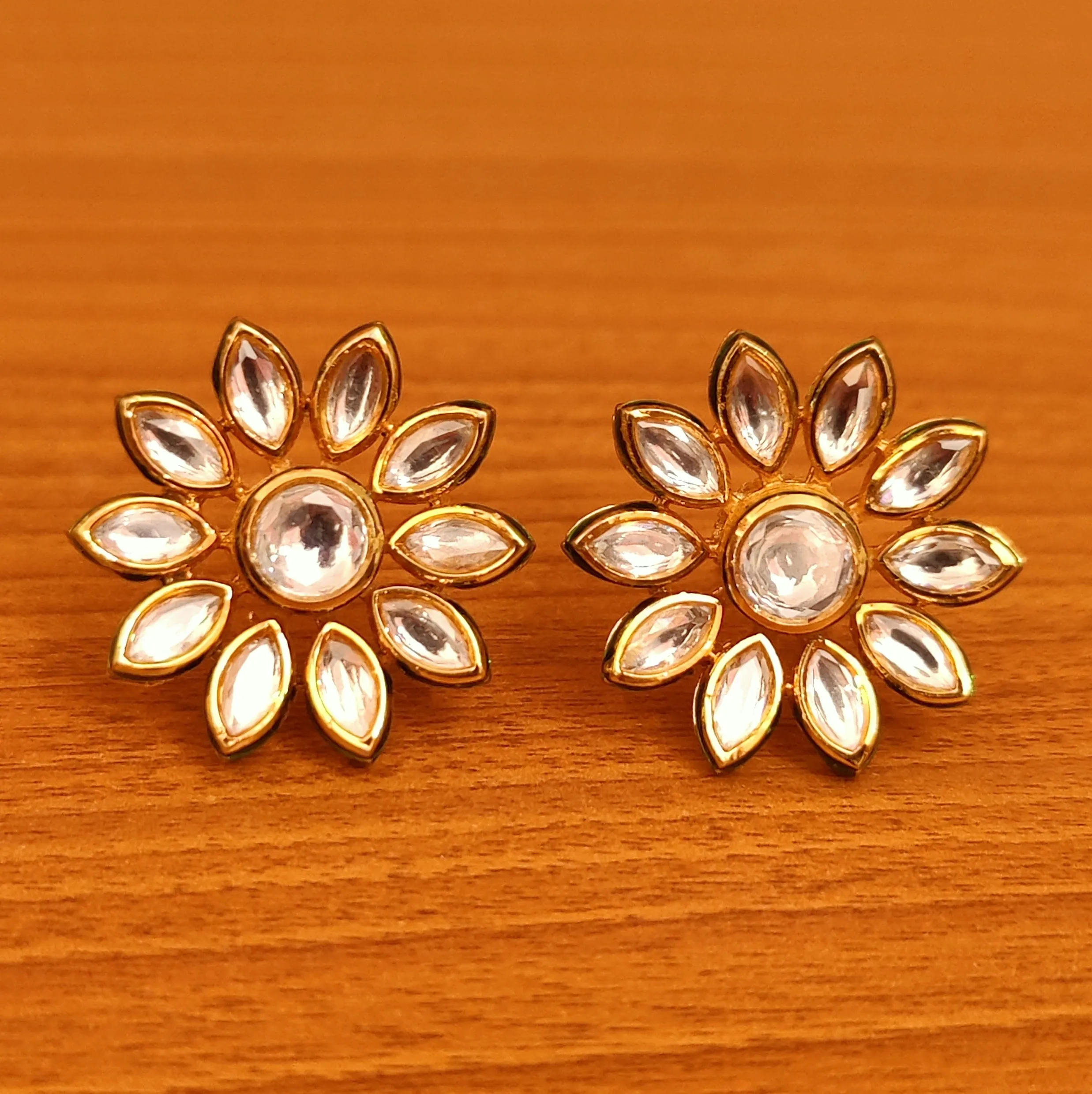 KUNDAN MEENAKARI FLOWER GOLD PLATED STUDS