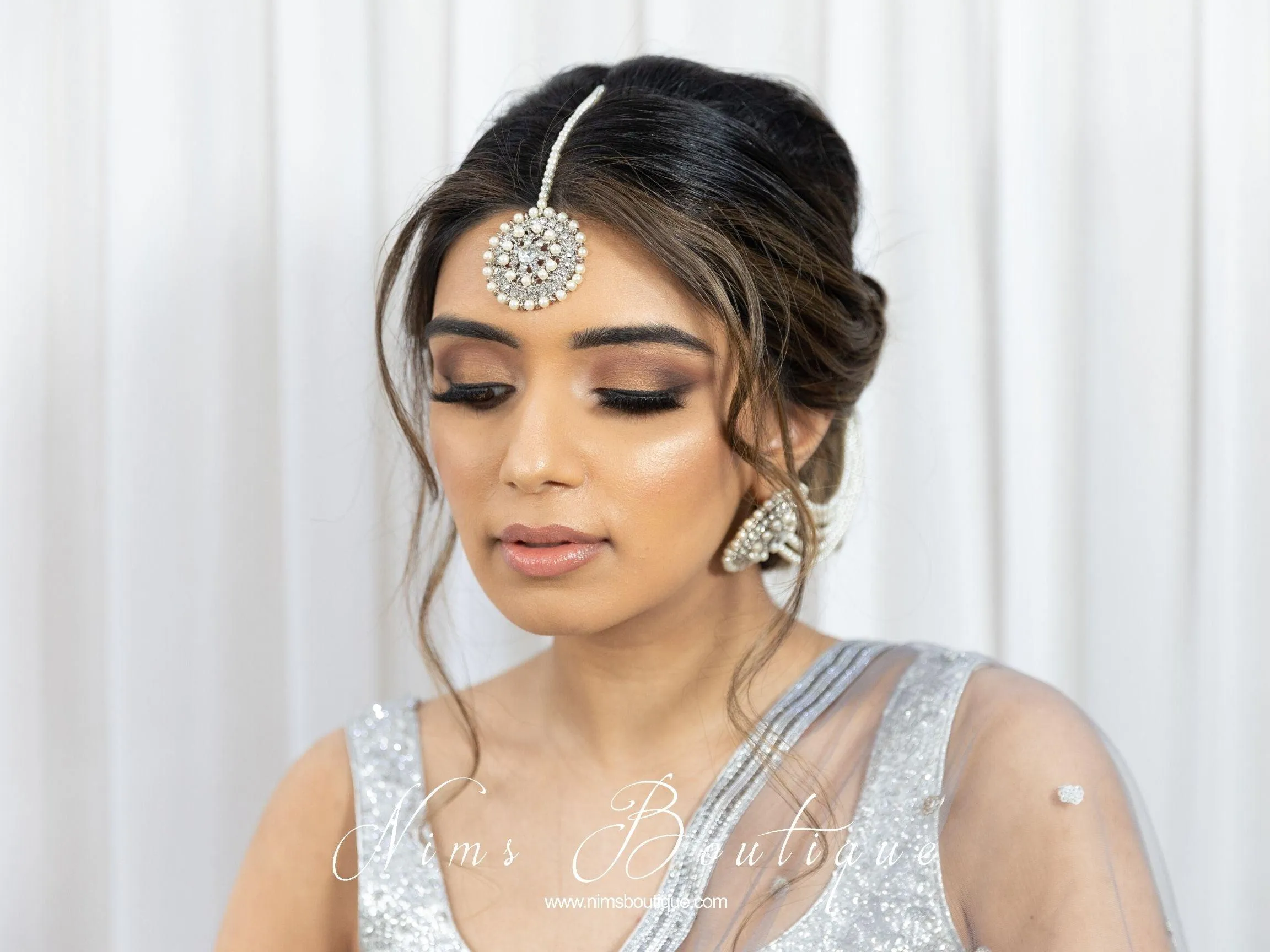 Large Royal Silver Earrings with Saharas & Tikka