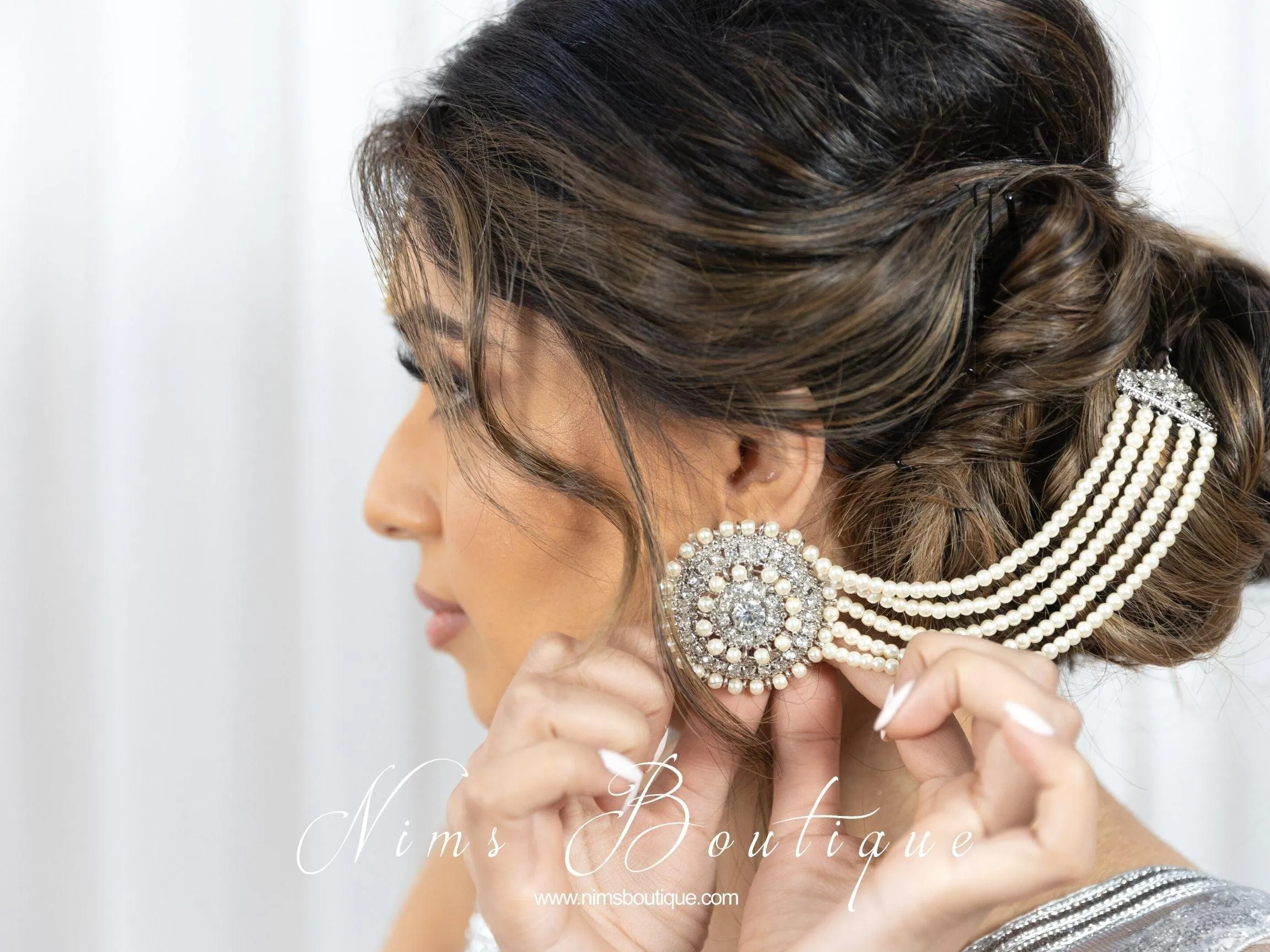 Large Royal Silver Earrings with Saharas & Tikka