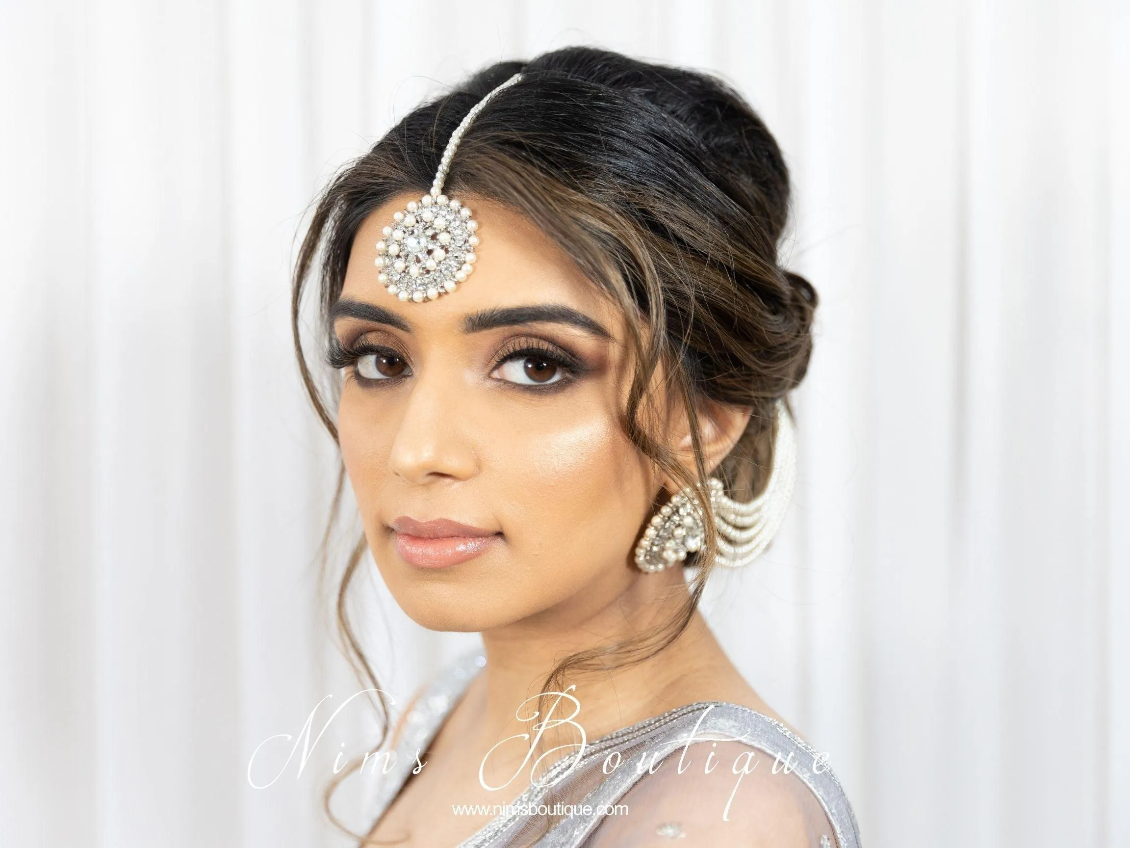 Large Royal Silver Earrings with Saharas & Tikka