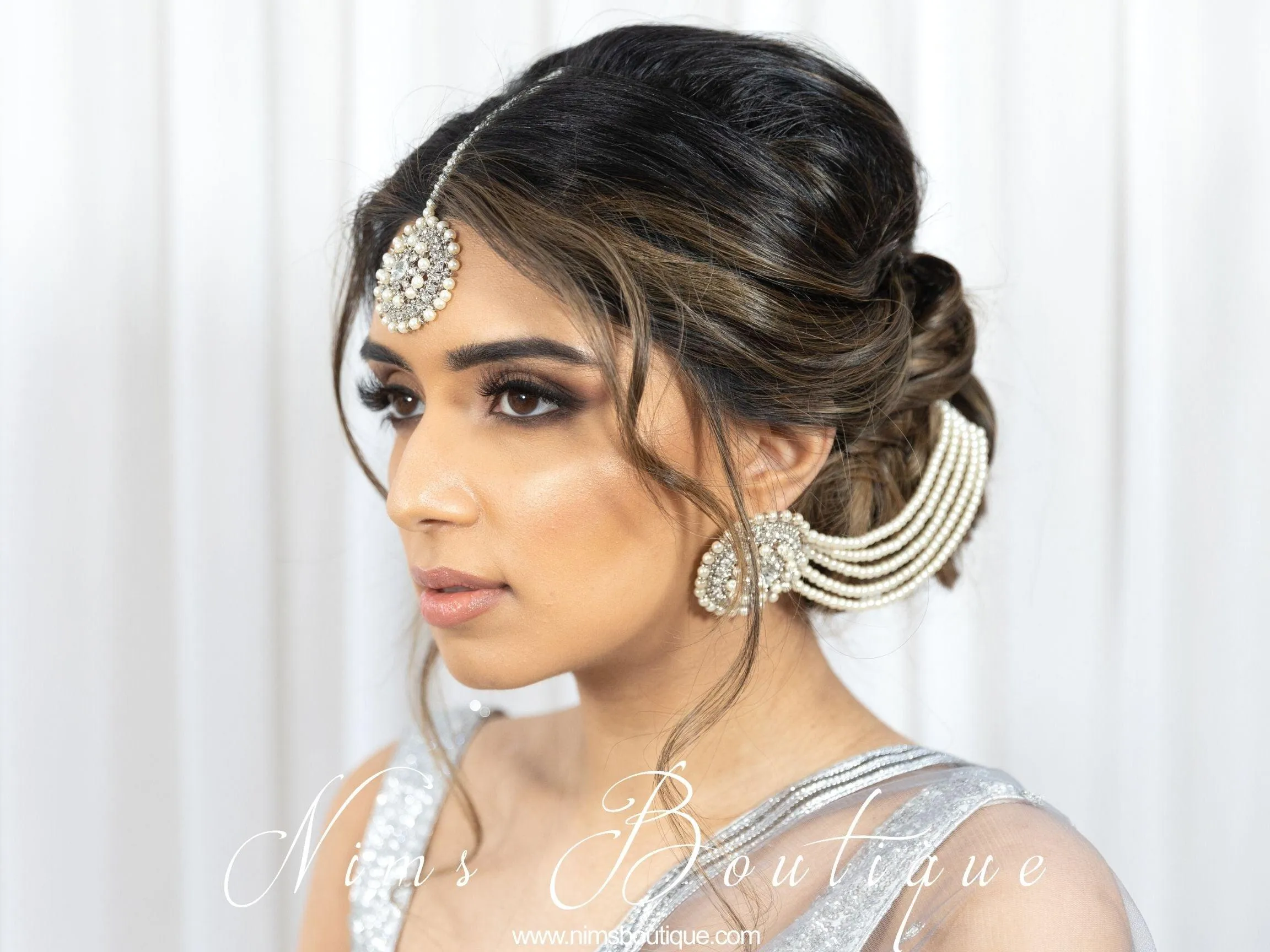 Large Royal Silver Earrings with Saharas & Tikka