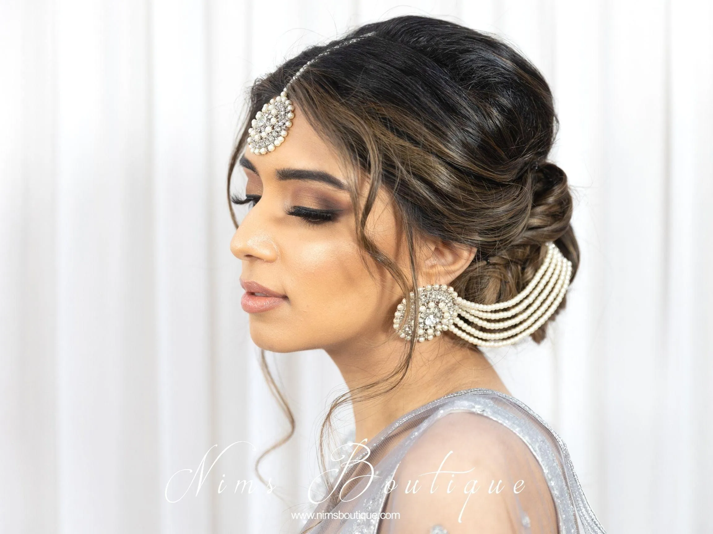 Large Royal Silver Earrings with Saharas & Tikka