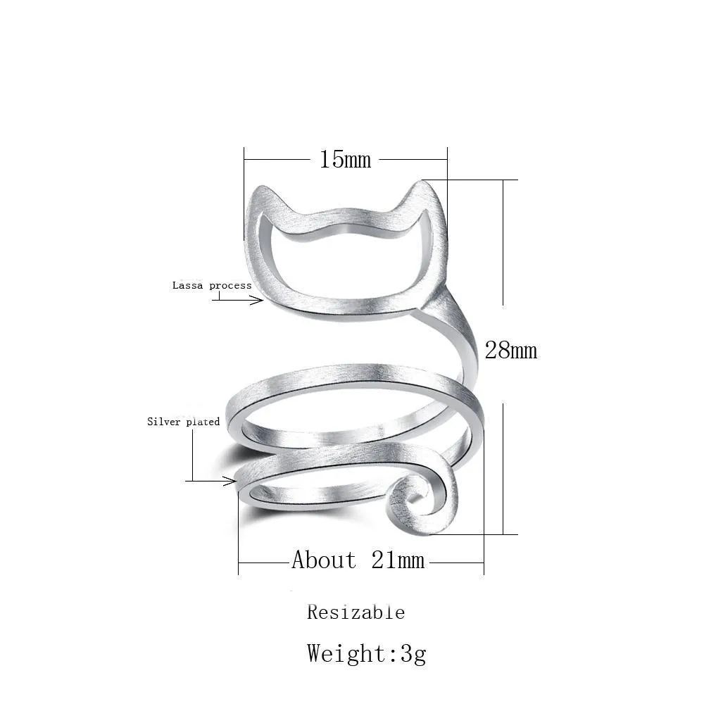 Large Size Circle Spiral Fashion Cute Open Cat Ring