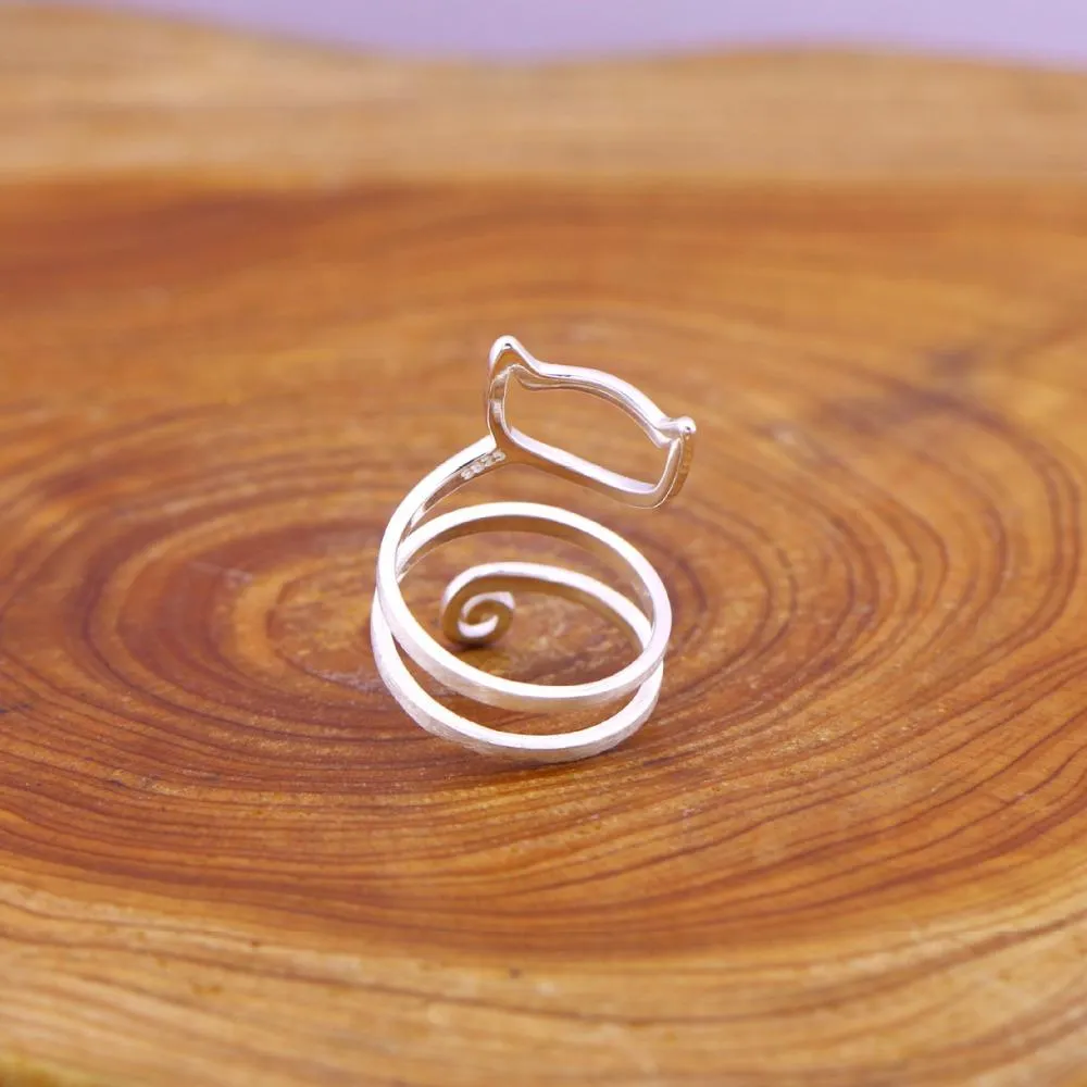 Large Size Circle Spiral Fashion Cute Open Cat Ring