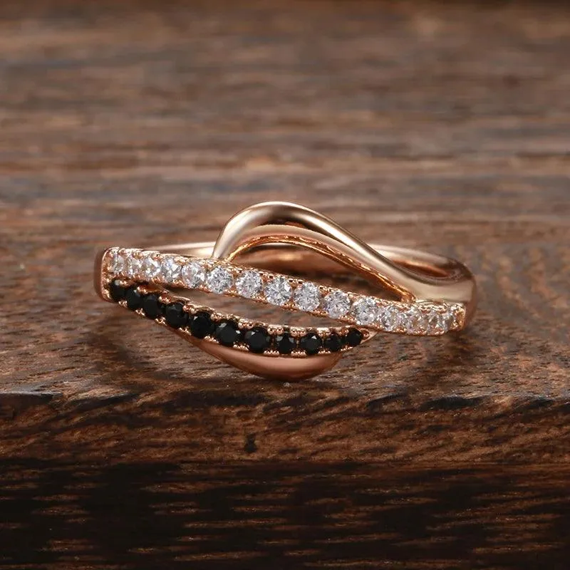Latest Fashion Gothic Ring For Women with 14K Filled Rose Gold With Black White AAA Zircon Diamonds Trendy Jewellery