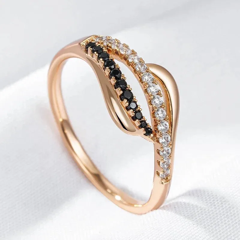 Latest Fashion Gothic Ring For Women with 14K Filled Rose Gold With Black White AAA Zircon Diamonds Trendy Jewellery