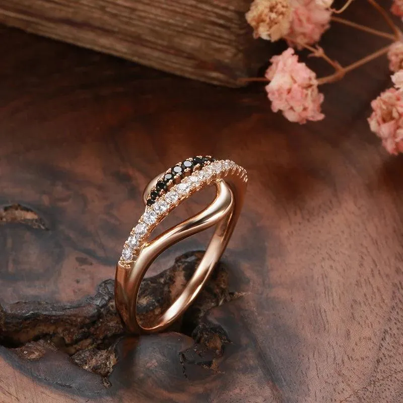 Latest Fashion Gothic Ring For Women with 14K Filled Rose Gold With Black White AAA Zircon Diamonds Trendy Jewellery