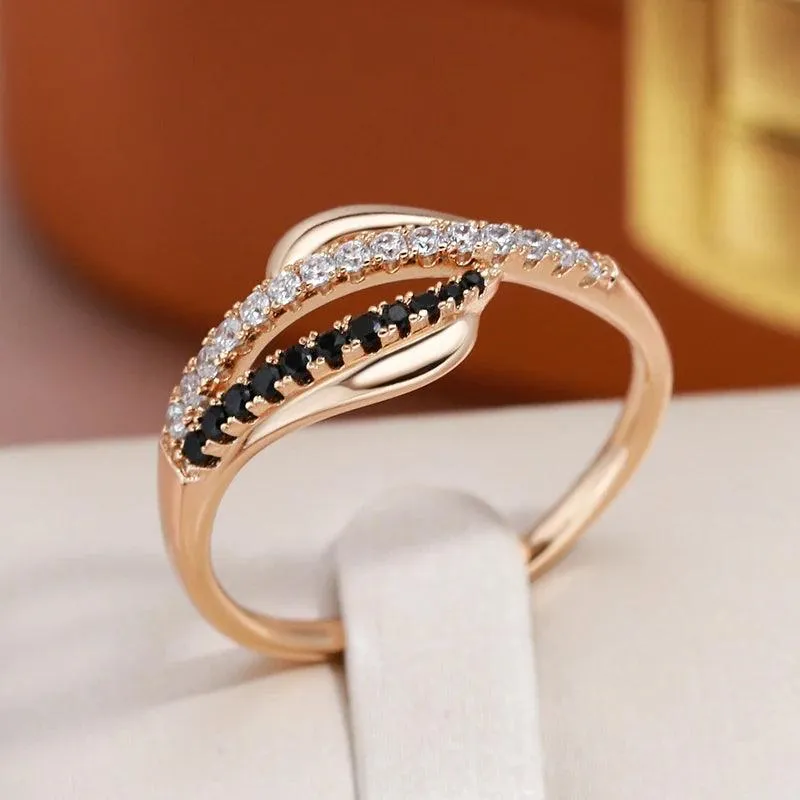 Latest Fashion Gothic Ring For Women with 14K Filled Rose Gold With Black White AAA Zircon Diamonds Trendy Jewellery