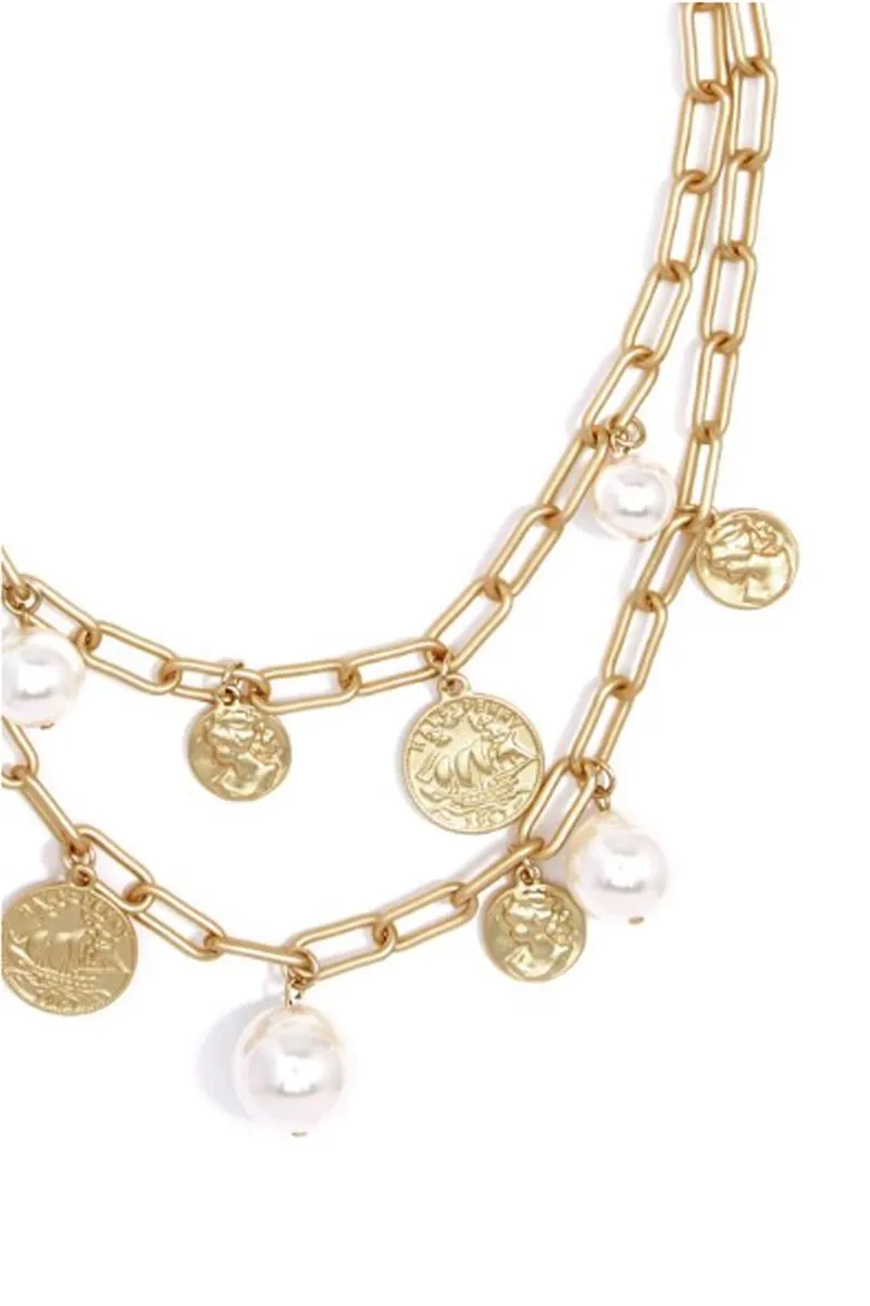 Layered Pearl & Coin Statement Necklace