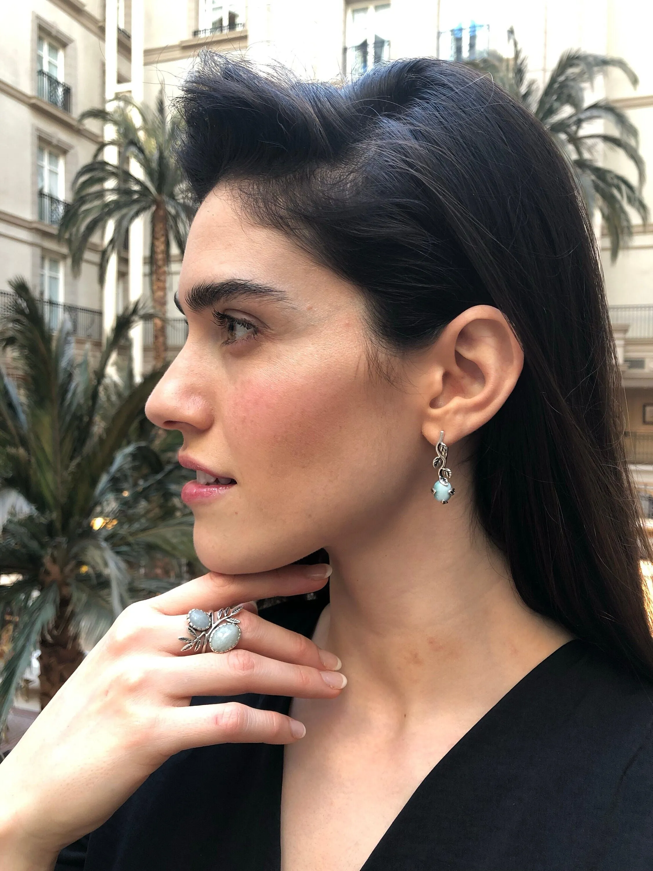 Leaf Larimar Earrings - Genuine Larimar Earrings  - Blue Boho Long Earrings