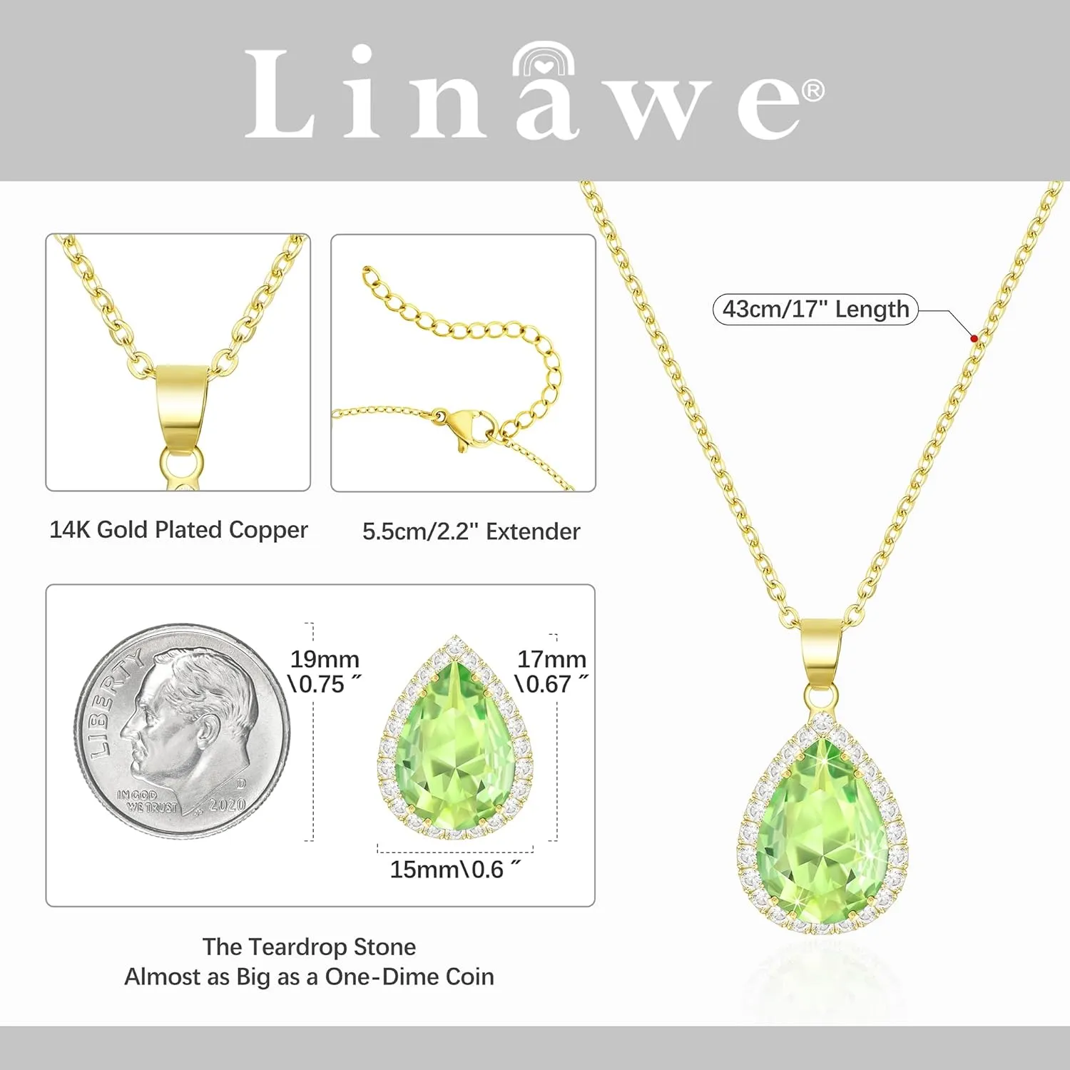 Linawe Crystal Chain Necklace for Women Trendy, Imitation Diamond Pendant, Statement Cubic Zirconia Boho Jewelry Set, 14K Gold/Rose Gold/Silver Birthstone Necklace