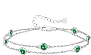 LOUISA SECRET Birthstone Bracelets for Women, 925 Sterling Silver Charm Link Double Strand Bracelet, Birthday Anniversary Christmas Jewelry Gifts for Wife Girlfriend Mother her