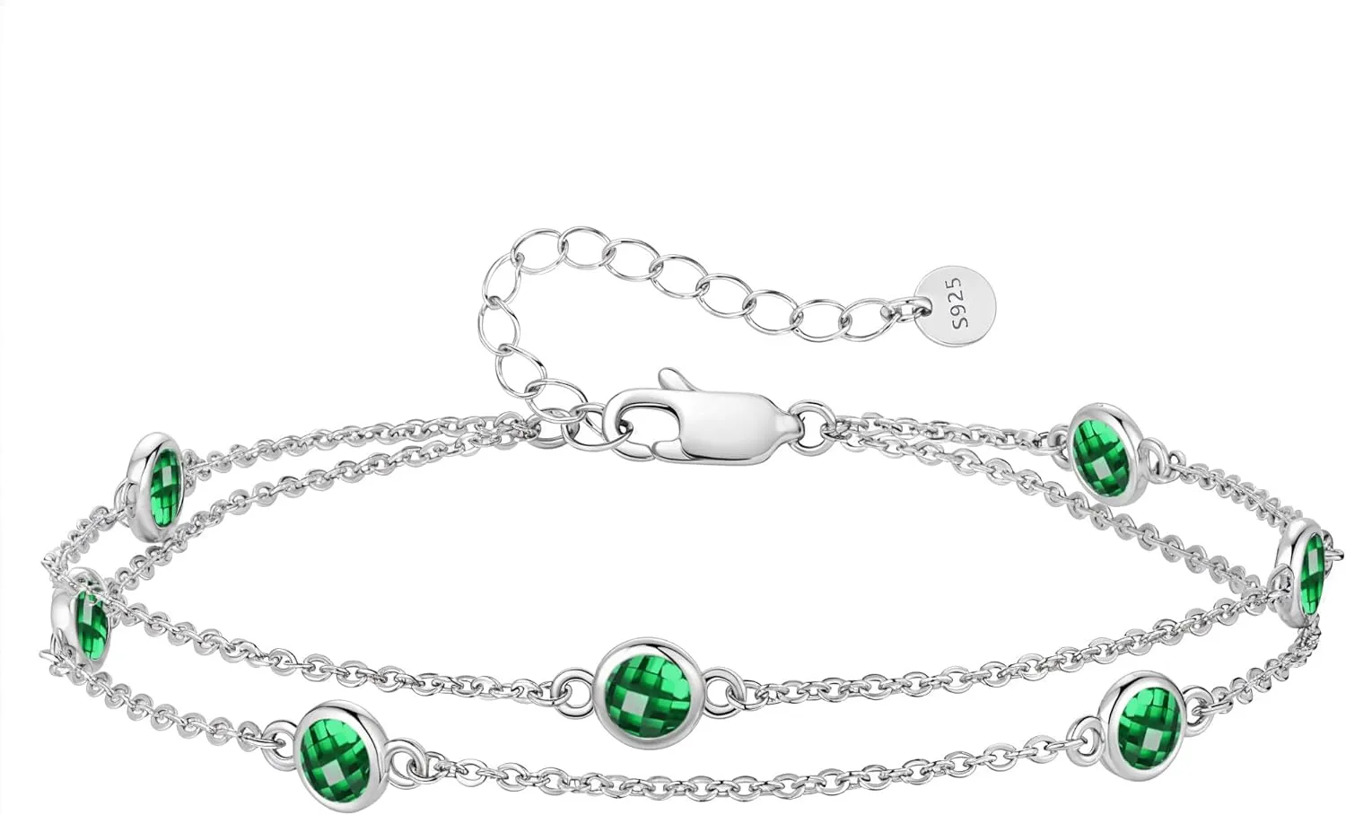 LOUISA SECRET Birthstone Bracelets for Women, 925 Sterling Silver Charm Link Double Strand Bracelet, Birthday Anniversary Christmas Jewelry Gifts for Wife Girlfriend Mother her