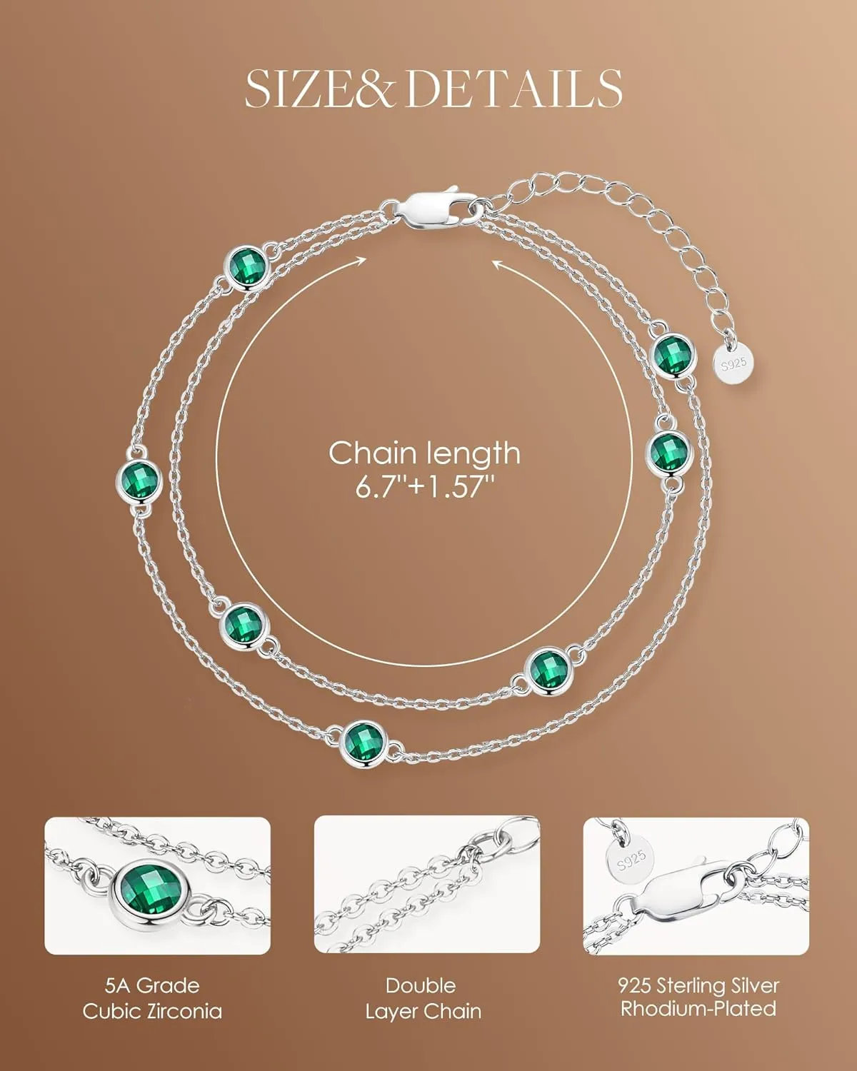 LOUISA SECRET Birthstone Bracelets for Women, 925 Sterling Silver Charm Link Double Strand Bracelet, Birthday Anniversary Christmas Jewelry Gifts for Wife Girlfriend Mother her