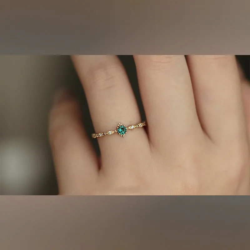 LouLeur Mini 925 Sterling Silver Ring Green Zircon Rings 14K Gold