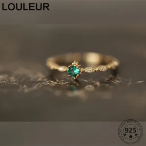 LouLeur Mini 925 Sterling Silver Ring Green Zircon Rings 14K Gold
