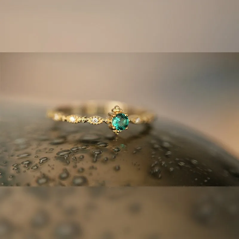 LouLeur Mini 925 Sterling Silver Ring Green Zircon Rings 14K Gold