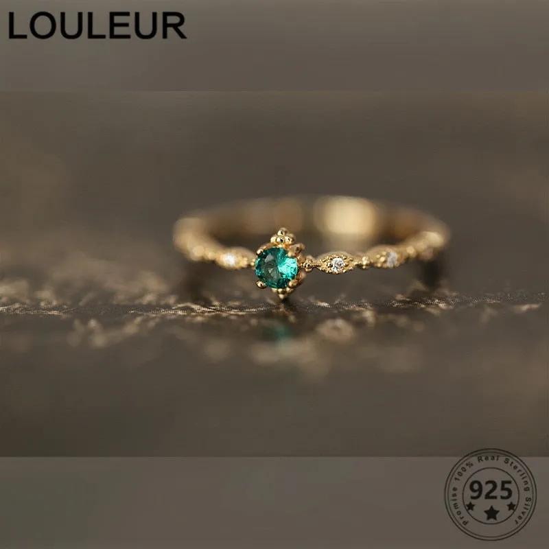 LouLeur Mini 925 Sterling Silver Ring Green Zircon Rings 14K Gold
