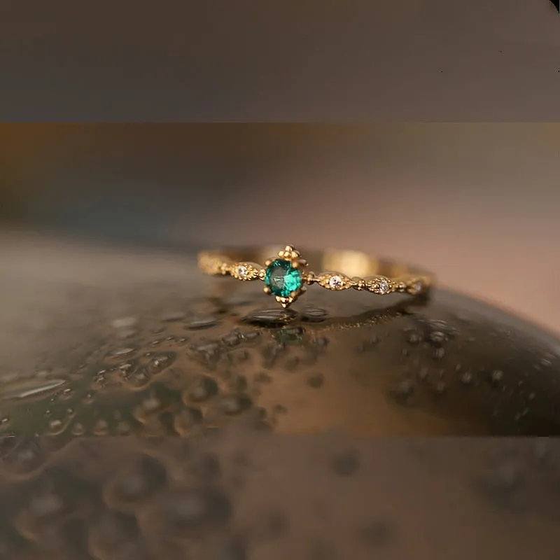 LouLeur Mini 925 Sterling Silver Ring Green Zircon Rings 14K Gold