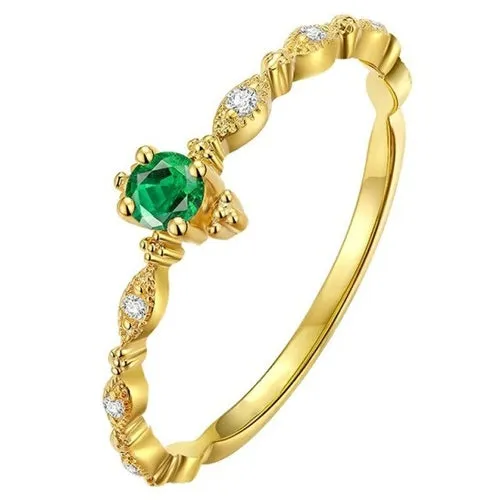 LouLeur Mini 925 Sterling Silver Ring Green Zircon Rings 14K Gold