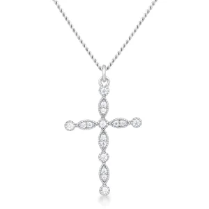 LOVCIA Timeless Rhodium-Plated CZ Cross Necklace with Vintage Charm