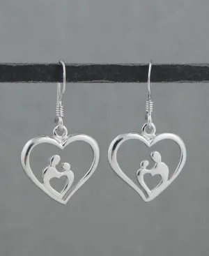 Love You Forever Mom and Child Heart Earrings