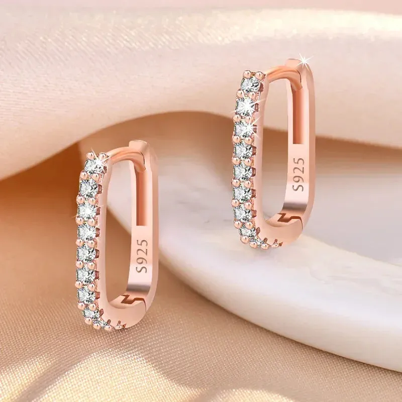 Lovely Crystal 925 Sterling Silver Hoop Earrings for Women Fine Exquisite Jewelry Accessories
