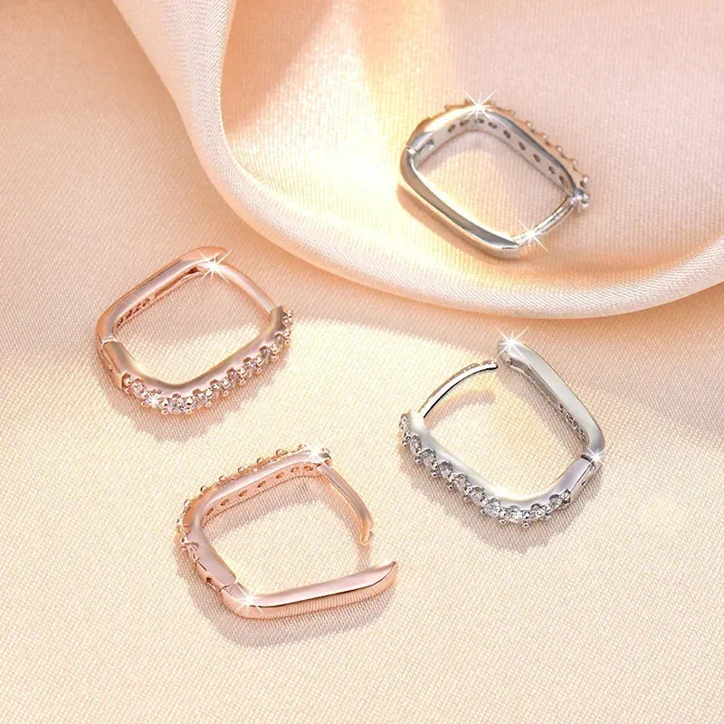 Lovely Crystal 925 Sterling Silver Hoop Earrings for Women Fine Exquisite Jewelry Accessories