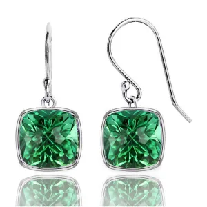 Luxurious 4.50CTW Lab Grown Cushion Cut Emerald Drop Earrings in 925 Sterling Silver - 8mm Square Gems