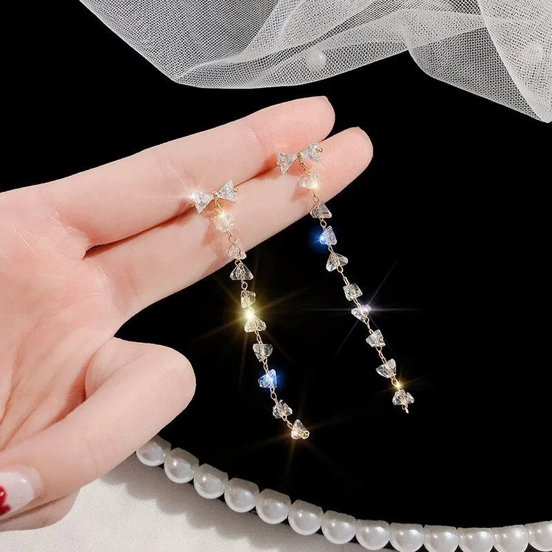 Luxurious Women's Rhinestone Tassel Dangle Stud Earrings