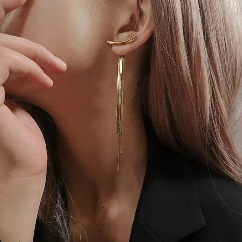 Luxurious Women's Rhinestone Tassel Dangle Stud Earrings